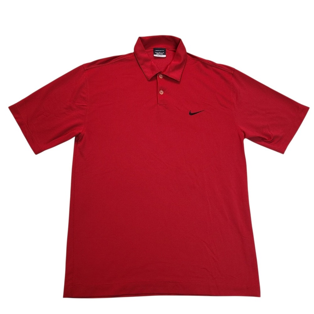 Mens NIKE DRI-FIT Golf Polo Shirt Red Textured Sz M Swoosh